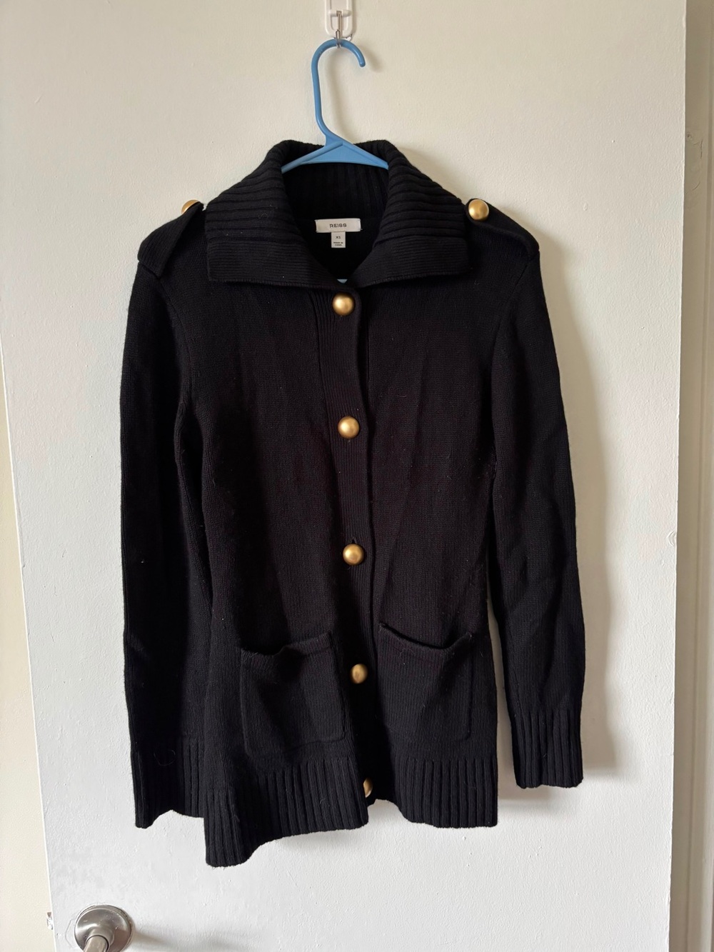 Reiss Black Cardigan with Gold-Tone Buttons